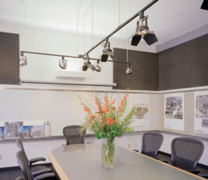Gitco Pyramid Acoustic Foam Panels installed in an office for noise reduction and improved speech clarity.