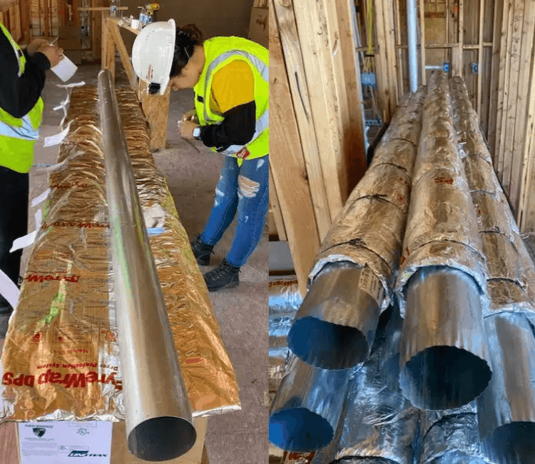 Flexible FyreWrap DPS insulation installed around dryer vent ductwork