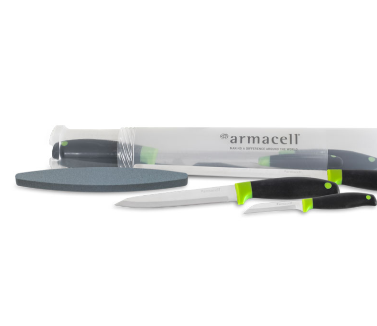 Armacell ArmaFlex cutting set featuring 3 specialized insulation knives and sharpening stone supplied by Gitco Saudi Arabia